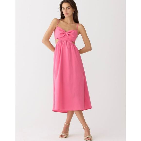 J. Crew Collection Women Bow Front Cutout Midi Dress Pink Stretch Taffeta Coquet - Picture 2 of 14